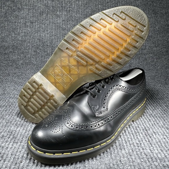 Doc Martens 3989 Brogue Men's Size 11 Yellow Stitch Smooth Leather Wingtip Shoes - Picture 12 of 14